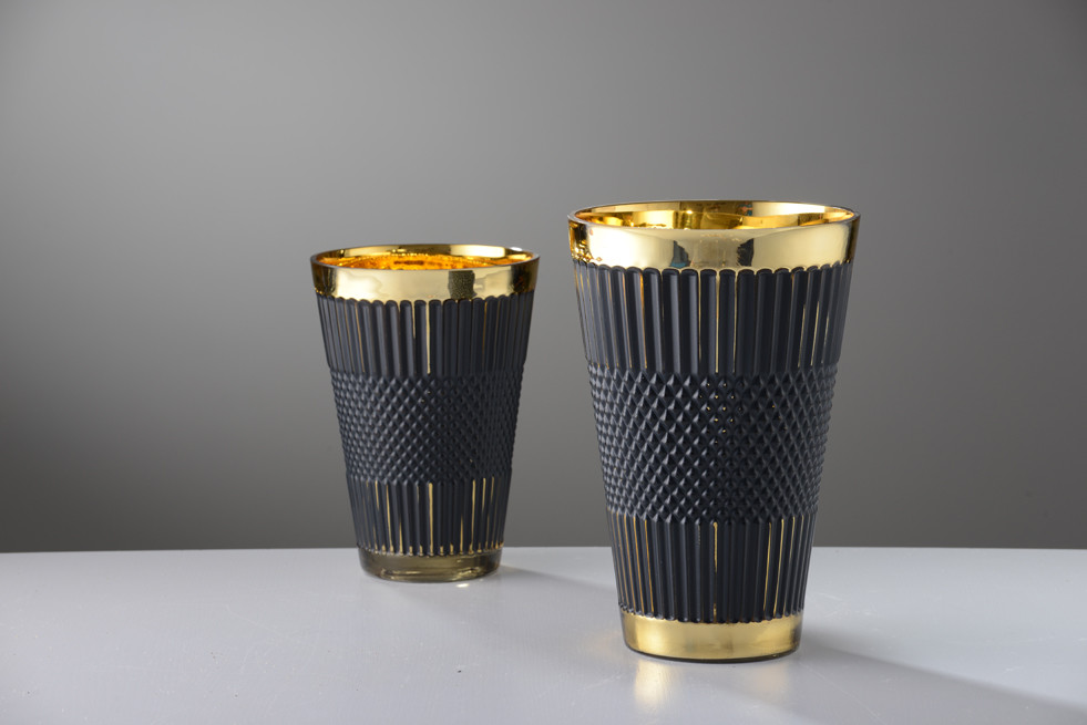 OEM Handmade goldenInside Plating Spray Glass Vase For Decor