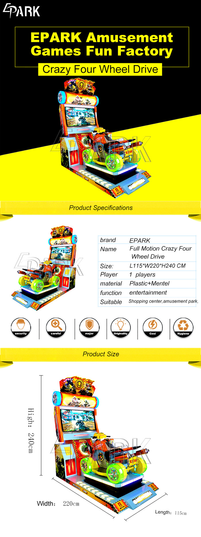 Epark Malaysia Electronic coin operated racing car game Machine with interactive rocking seat