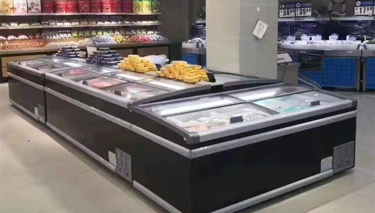Supermarket refrigeration equipment chest display freezer double island freezer with glass door