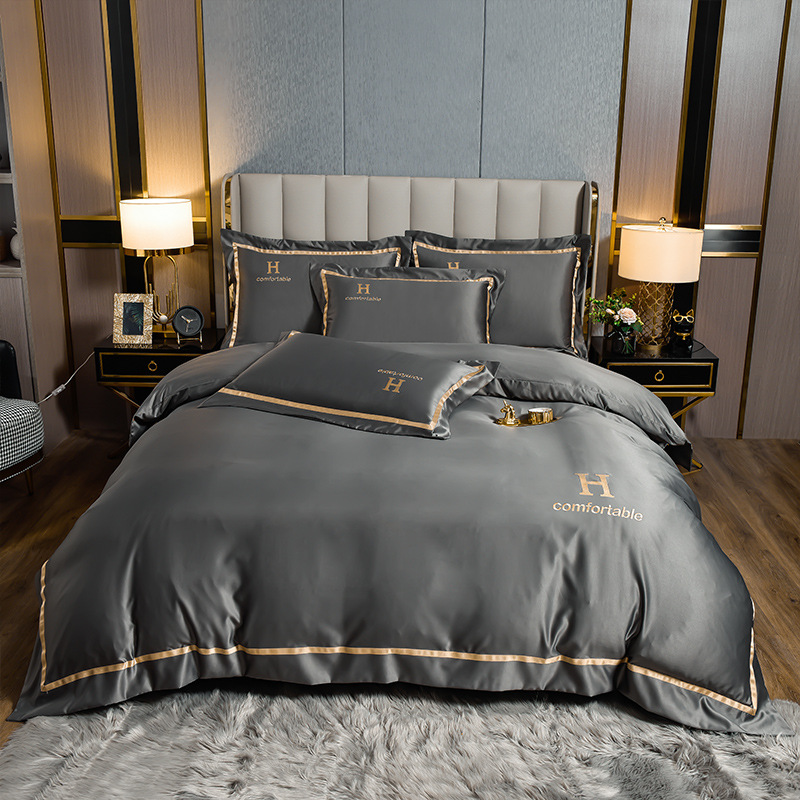 Home Hotel Wedding Luxury Solid Color Duvet Cover Sheet Pillowcase Bedding Set