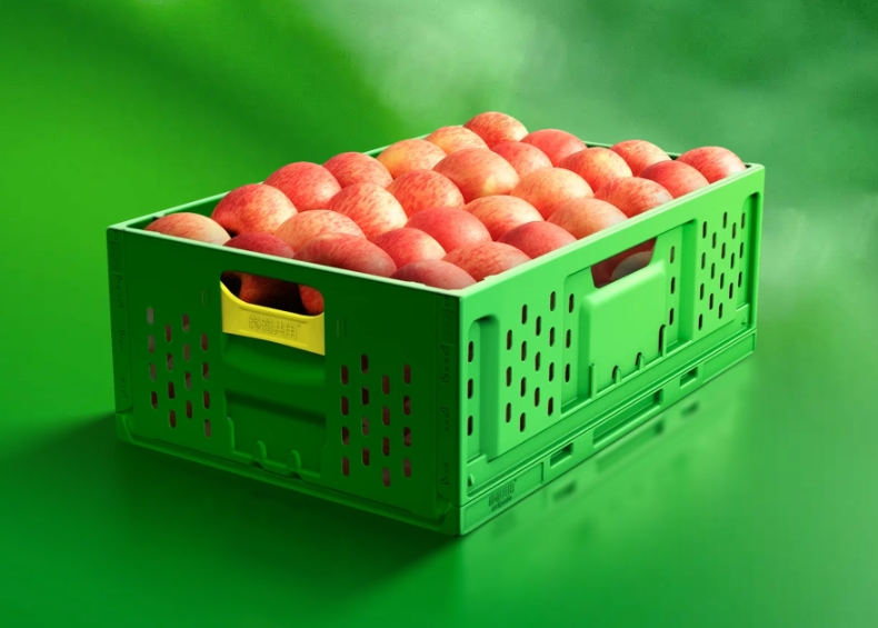 Customized Logo Green Collapsible Plastic Mesh Storage Crate for Vegetables and Fruits