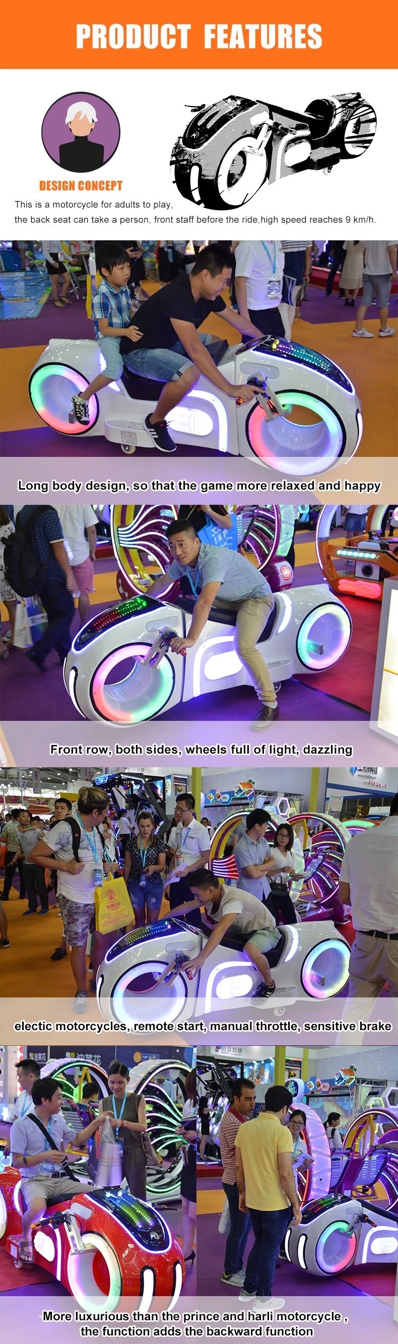 SGS Motorcycle Game Machine Remote Control Music Amusement Adults Prince Moto Rides