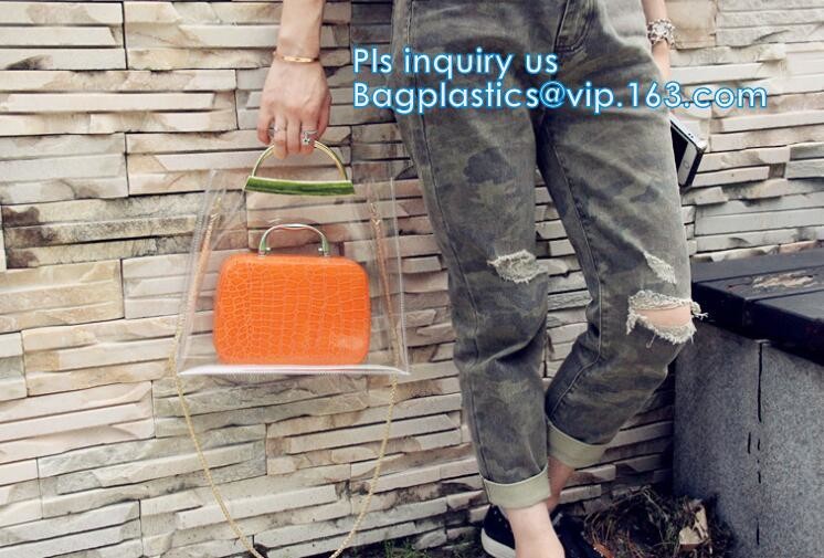 customized clear pvc tote bag handbag, Trendy Lady Handbags with Zipper Handle Shoulder Tote Bag, Envelope Clutch Bag Ha