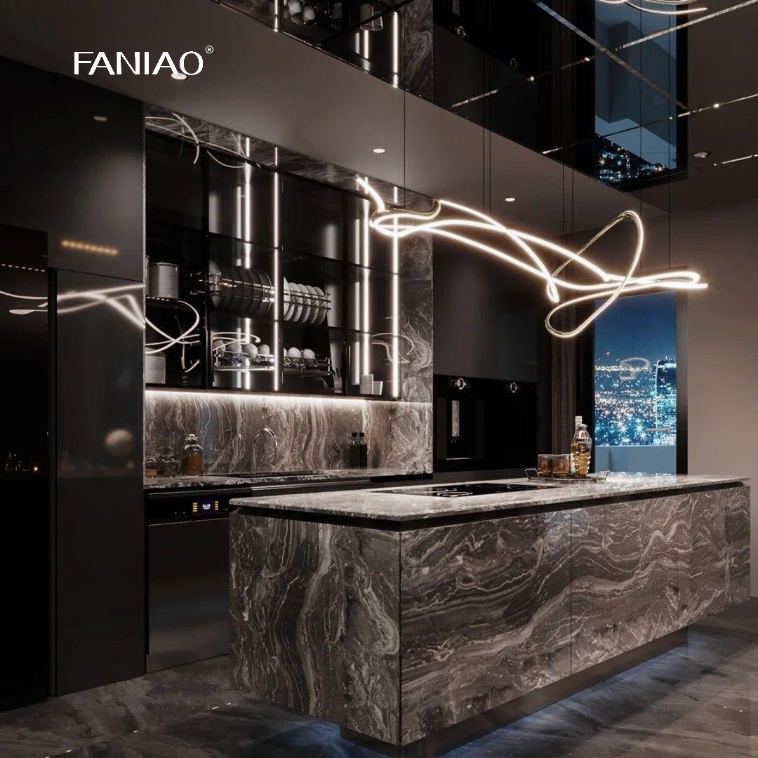 High Gloss Solid Wood Kitchen Design Cabinets Set Furniture Custom Modern Melamine Kitchen Cabinet