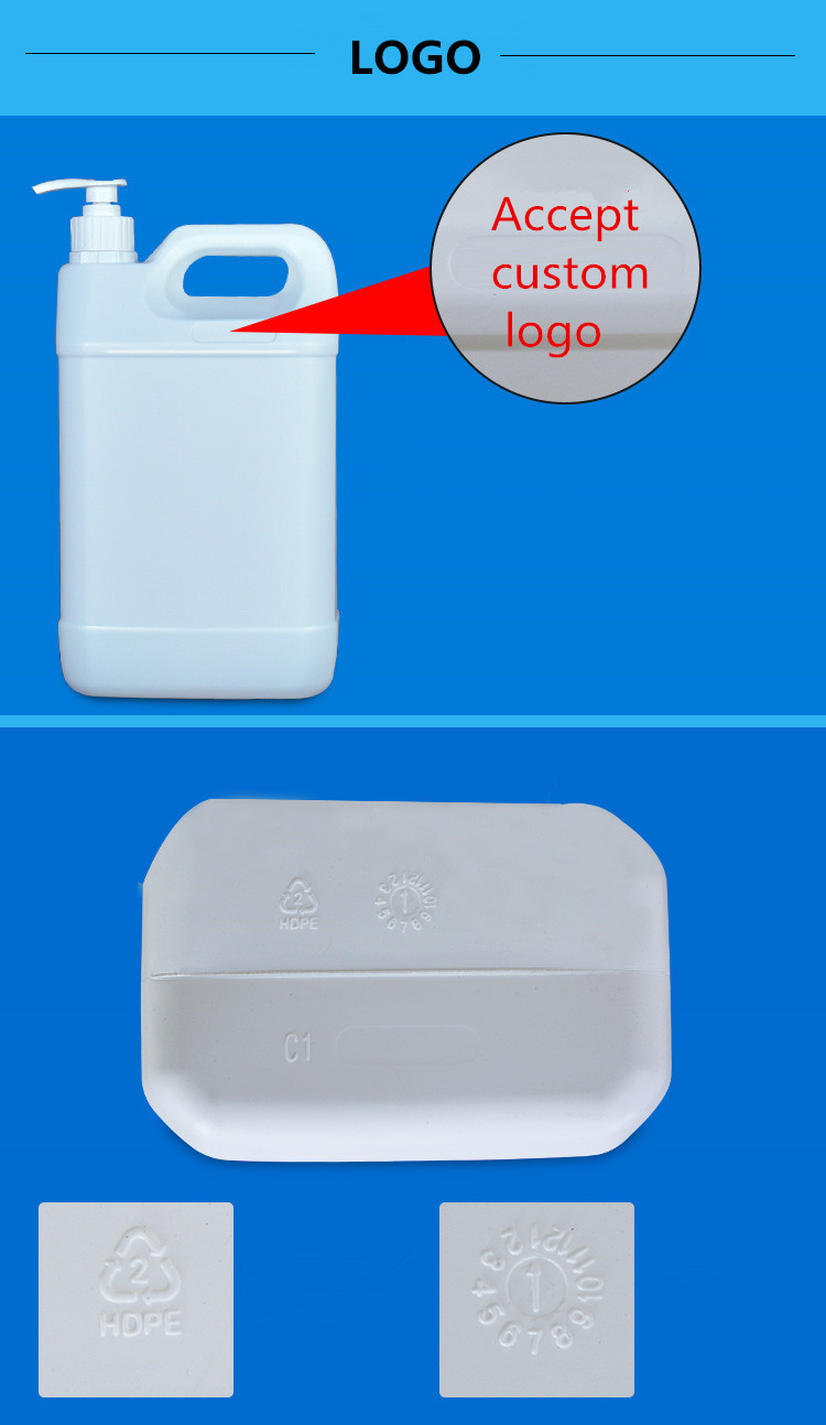 Square HDPE Plastic Jerry Can for Soap Shower Gel Shampoo Liquid 1L-5L White Pump