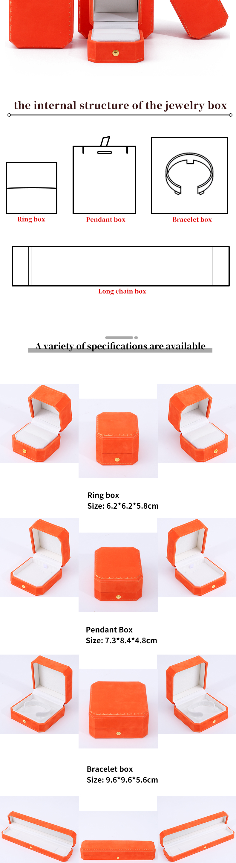 Newest Orange Velvet Jewelry Box for Custom Logo Pendant Earrings Bracelet Necklace Ring