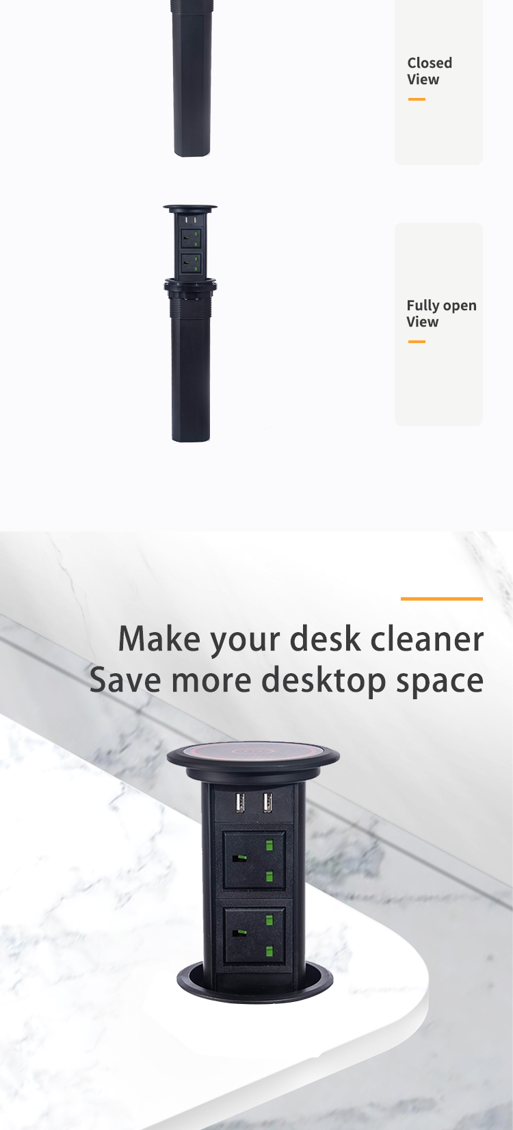 Hidden Pop-Up Desktop USB Charger Socket Tabletop Wireless Electrical Accessory US UK Plug
