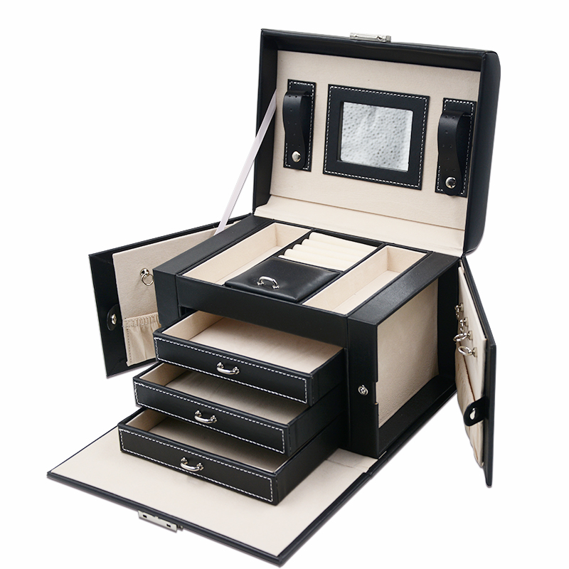 Black Luxury Jewelry Box With Lock Portable Multifunction Easy To Carry