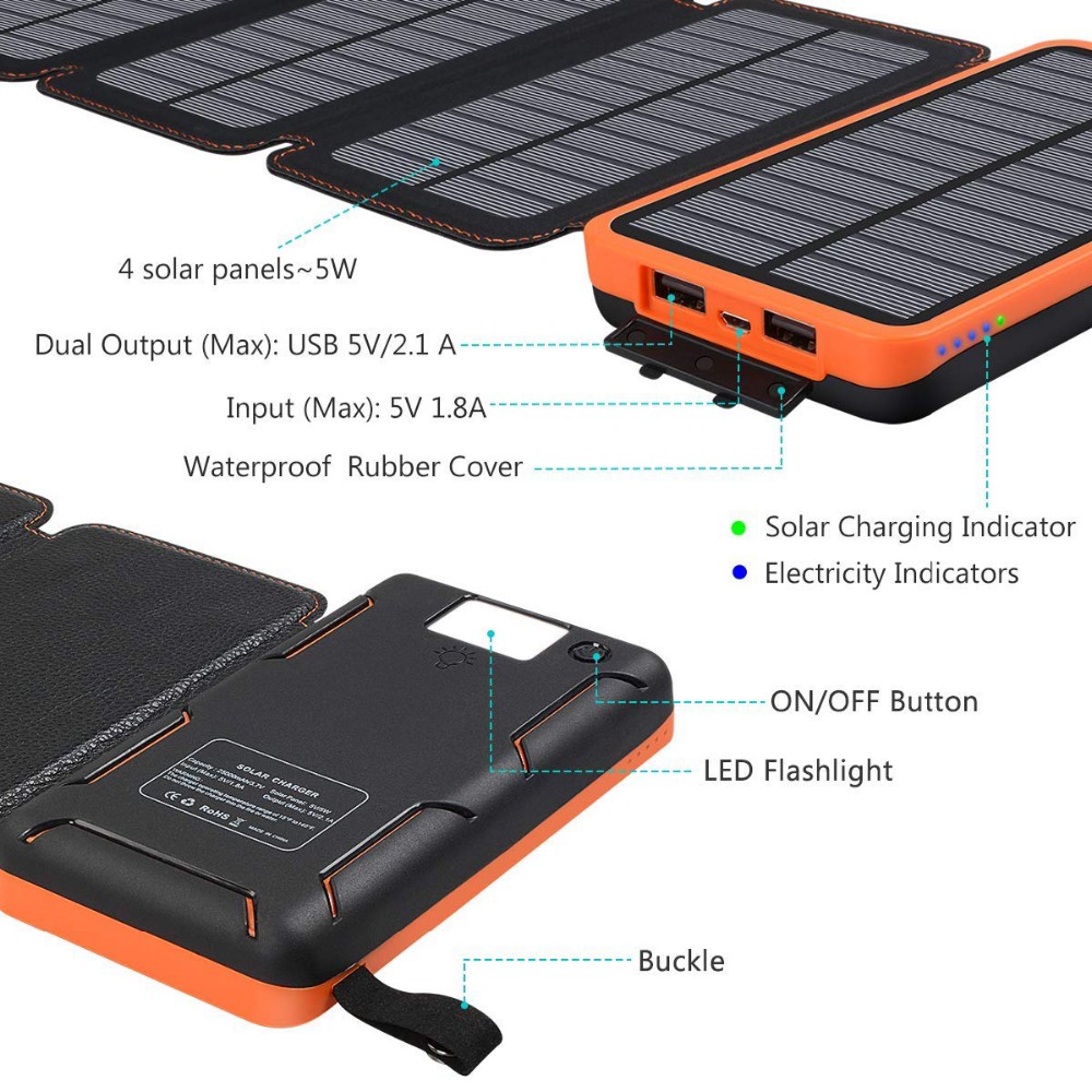 Water Proof Travel Solar Power Bank 20000mah Solar Charger For Mobile Phone