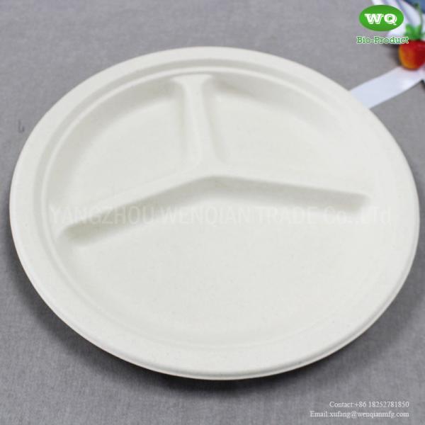 2022 Best Sell Eco-Friendly Sugarcane 3-Compartments Plate Heavy-Duty Takeaway