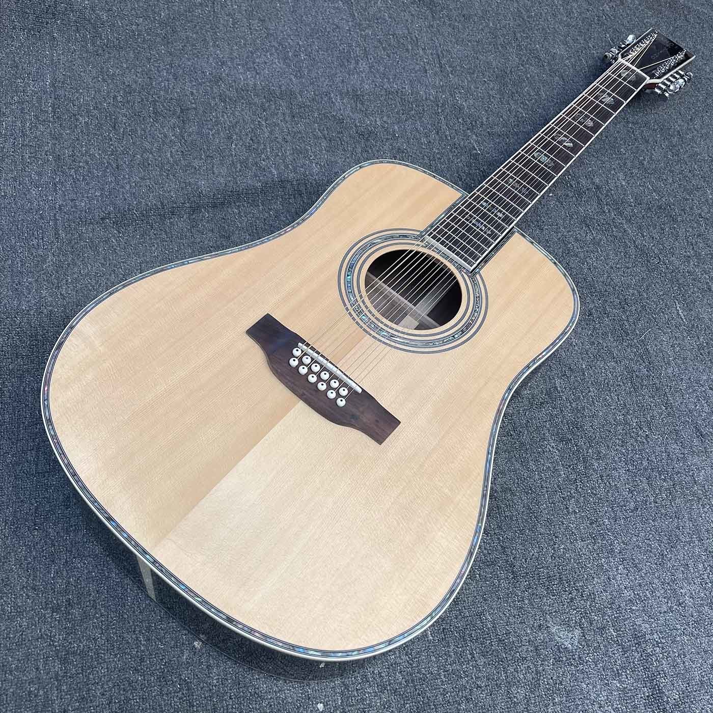 Custom 41 inch Dreadnought D 12 strings abalone binding folk classic acoustic guitar with customized inlay logo headstock