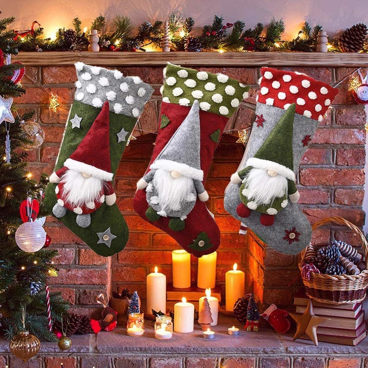 Stocking 3 Pack, 19 Inch 3D Gnomes Santa Christmas Beauty Cleansing Brush Facial Scrub Christmas stocking