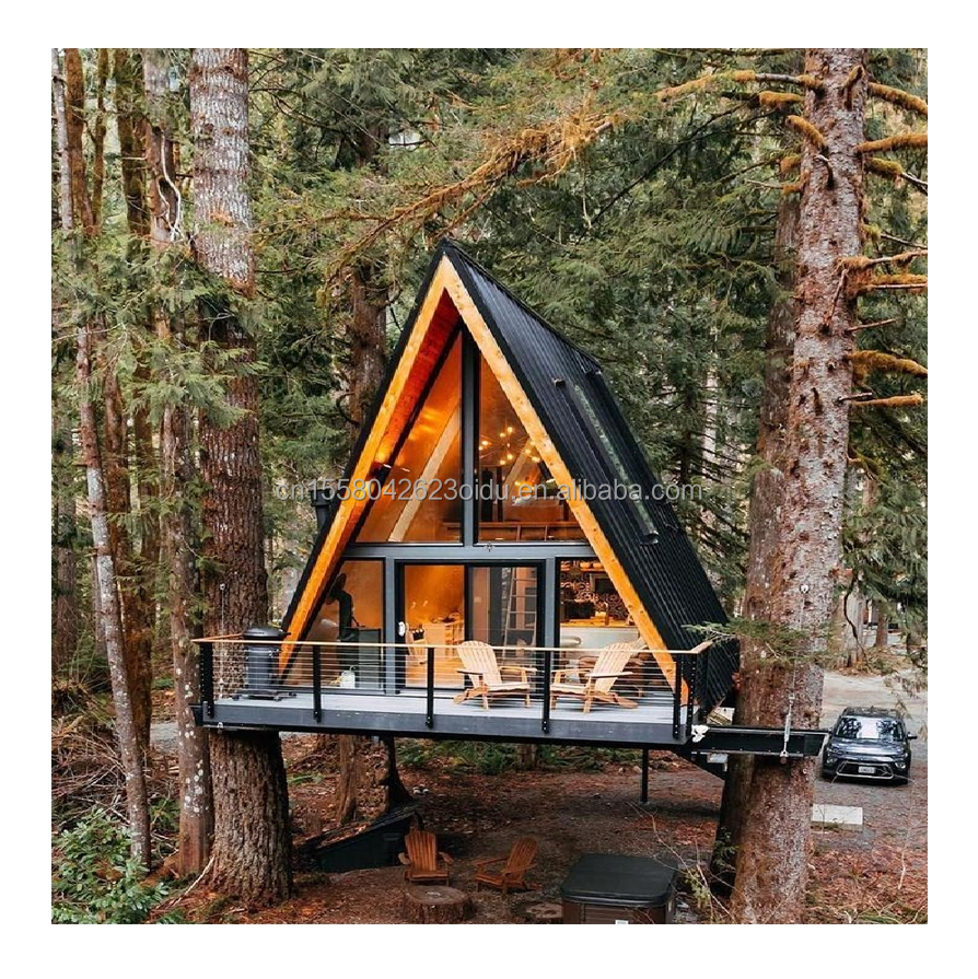 EU Hotel Modern Triangular Wooden House with A-Shaped Steel Structure Frame in 20ft or 40ft Length Options