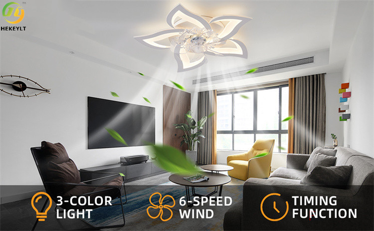 27 Inch 50W Remote Control Ceiling Fan With Lights 3 Color Temperatures 6 Gear