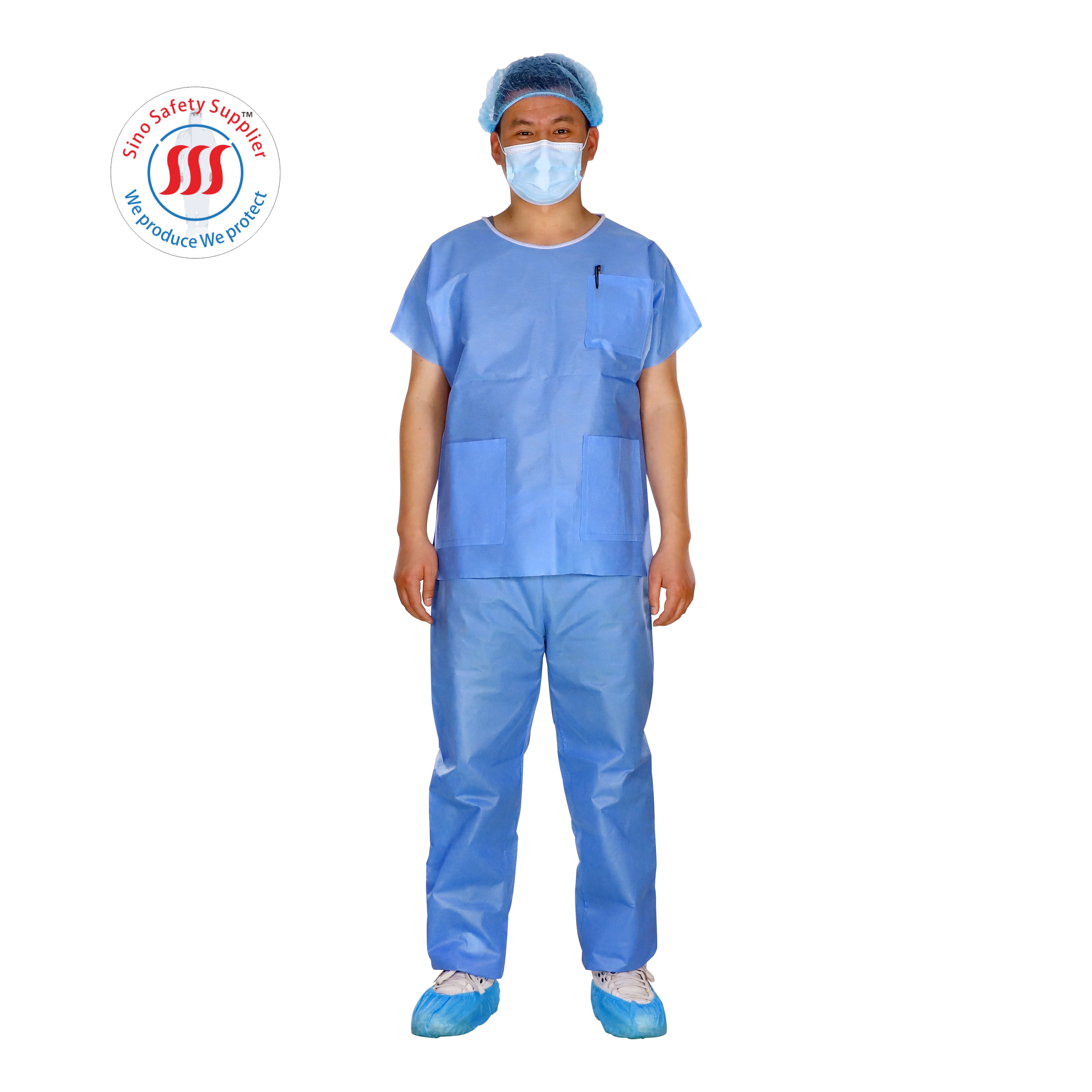 V Neck Round Neck Breathable SMS Surgical Gown 35gsm-70gsm Nurse Scrubs Sets
