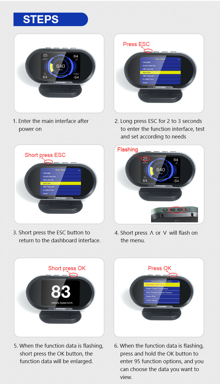 OBD Gauge Konnwei Car Diagnostic Engine Scanner For 12v Vehicle