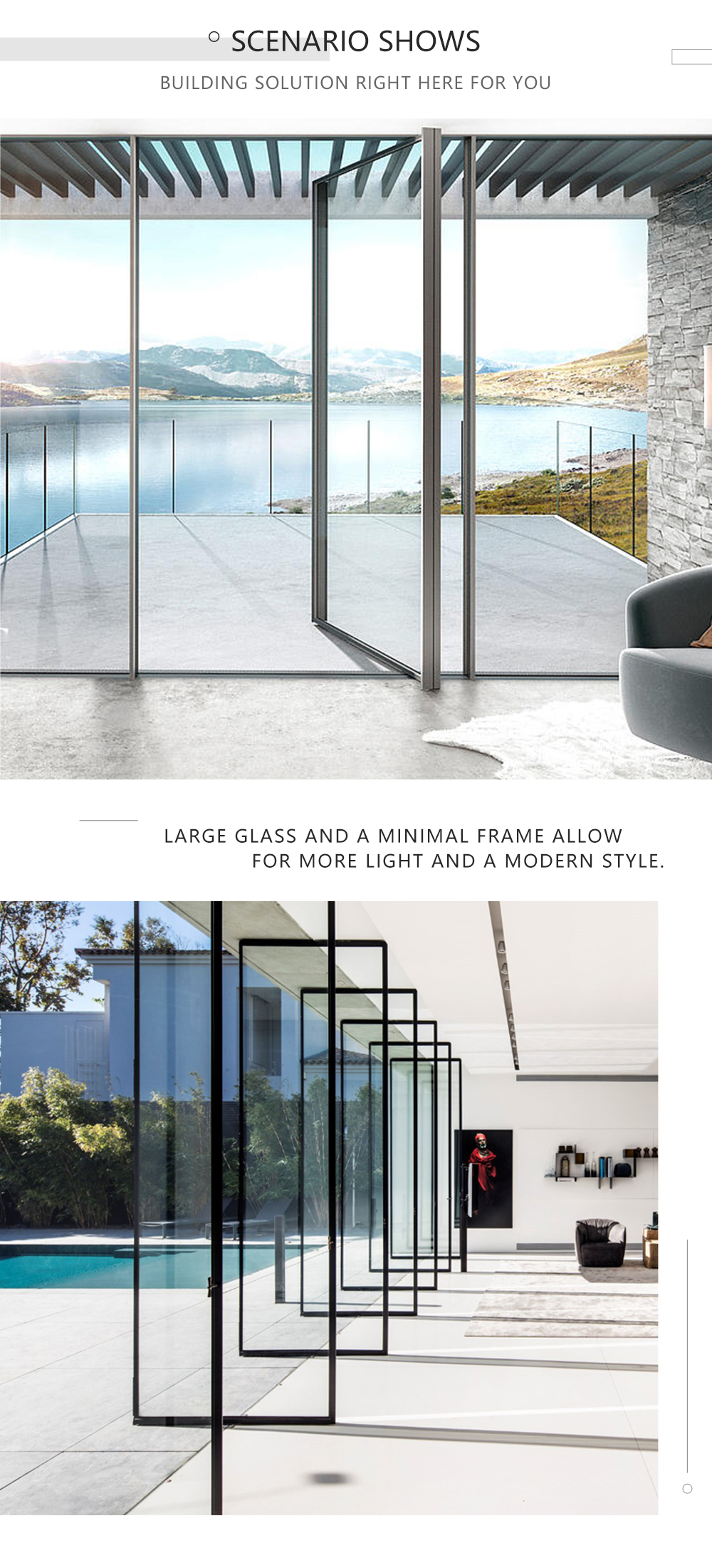 Waterproof Exterior Aluminum Glass Doors Sound insulation 2.0mm Frameless Aluminium Doors