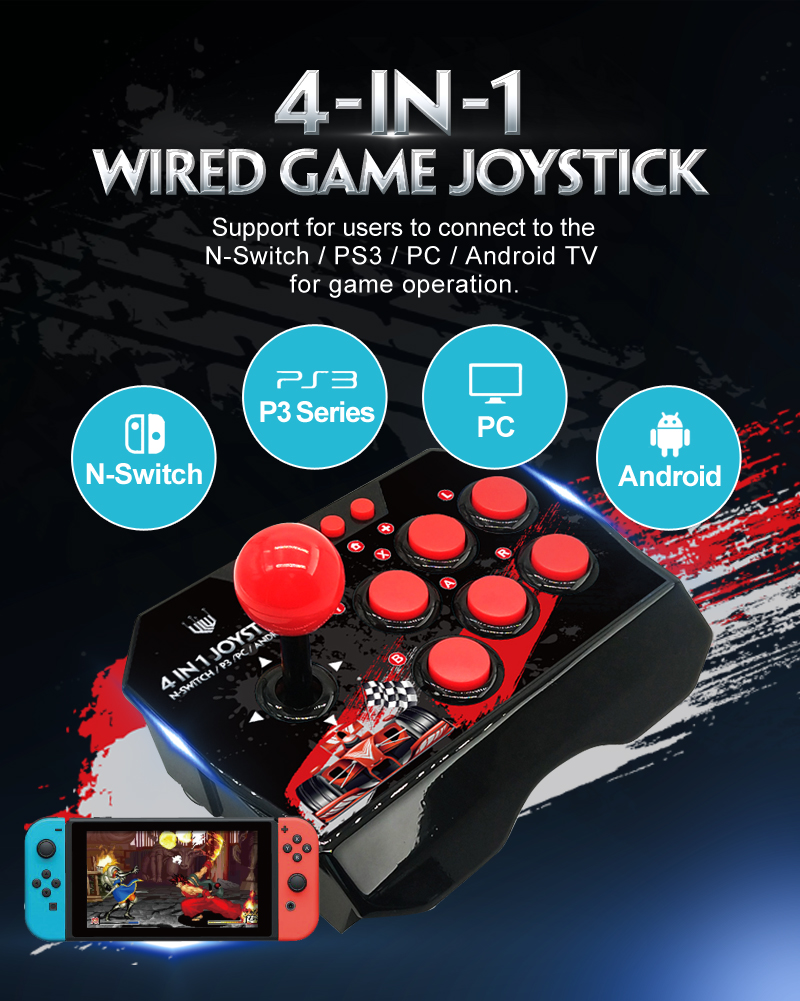 Wholesale Price 4-in-1 Retro Arcade Station USB Wired Rocker Fighting Stick Game Joystick Controller For Android TV Games