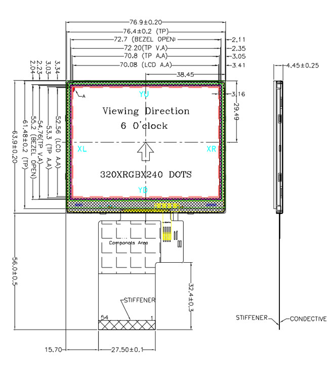 3.5 Inch TFT LCD Display Manufacturer China 320x240 Dots Resolution RGB Interface