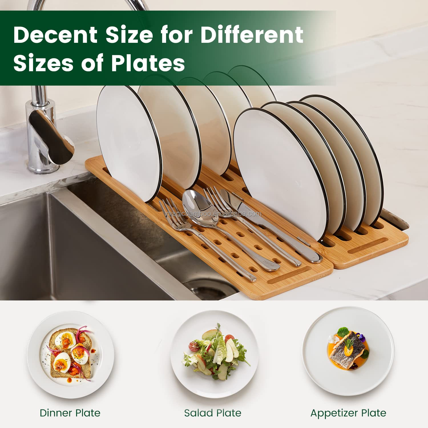 Indoor Household Kitchen Holders Dish Furniture Organizer Storage Rack Made of Bamboo