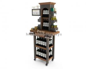 China Customized Wine Retail Store Display Fixture 4 Legs Bamboo Wood Wine Display Rack on sale