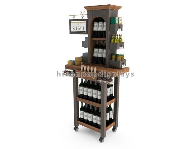 Customized Wine Retail Store Display Fixture 4 Legs Bamboo Wood Wine Display