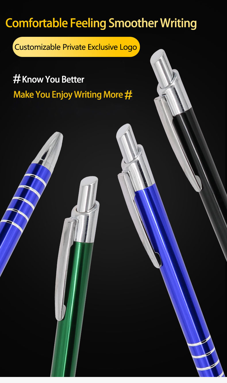Office School Metal Barrel Ballpoint Pen 1.0mm Classic Aluminum Retractable Ball Pen