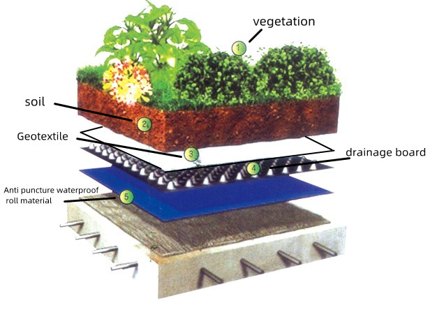 Green Roof HDPE Dimpled Drainage Sheet 2m Length 12-60mm Thickness Earthwork Product