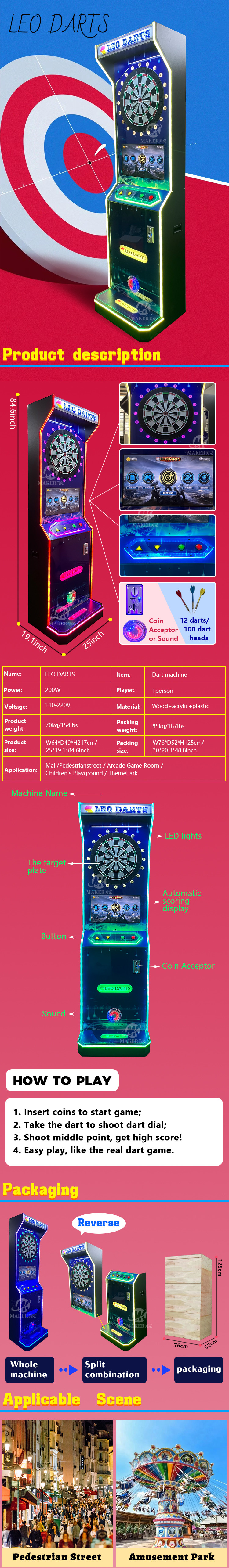 Wooden Dart Machine Coin Operated 70 Kg Arcade Soft Leodarts Machine For Themepark