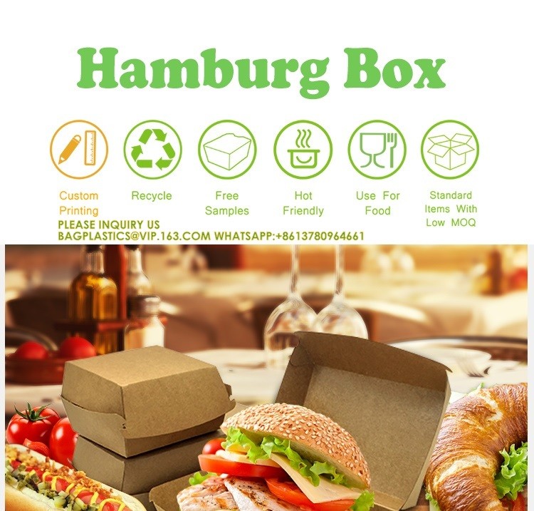Custom Size Food Packaging Hamburger Cardboard Box Kraft F-Flute Corrugated Super Thick Paper 300gsm Paper Burger Box