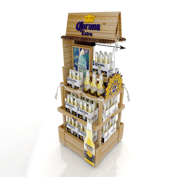 Customized Double Sided Display Rack Stable Diy Wood Wine Rack Supermarket Beer Bottle