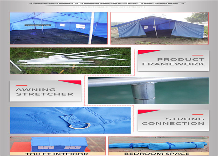 Extended Army / Hospital Emergency Tent 30 Sqm Area UV Resistant Blue color