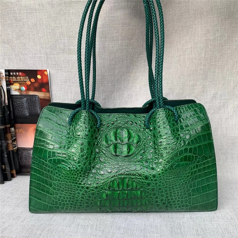 Genuine Alligator Leather Lady Large Totes Exotic Crocodile Skin Female Top-handle Handbag Women Single Shoulder Bag