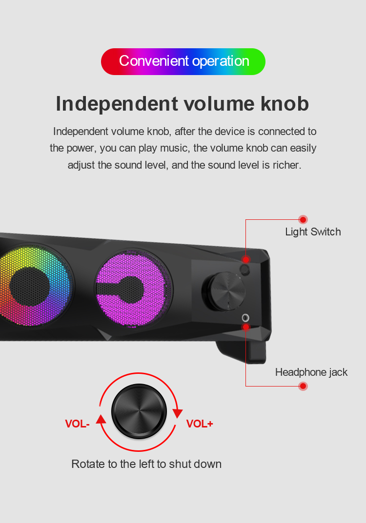Multimedia Portable 2.0 Channel USB PC Powered RGB Gaming Computer Speakers for CKD SKD