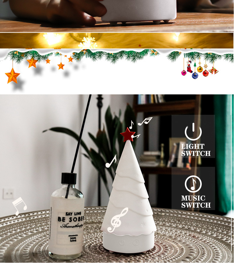 Custom Eco-friendly Christmas Tree Night Light with Touch Control and Music Function