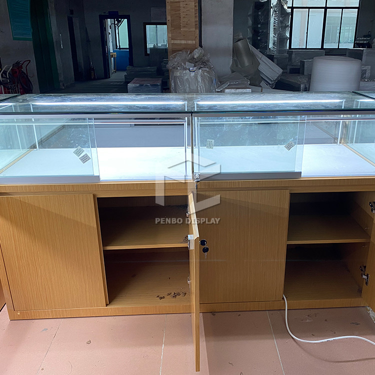 Customized Size Jewelry Display Cabinet White Golden Color