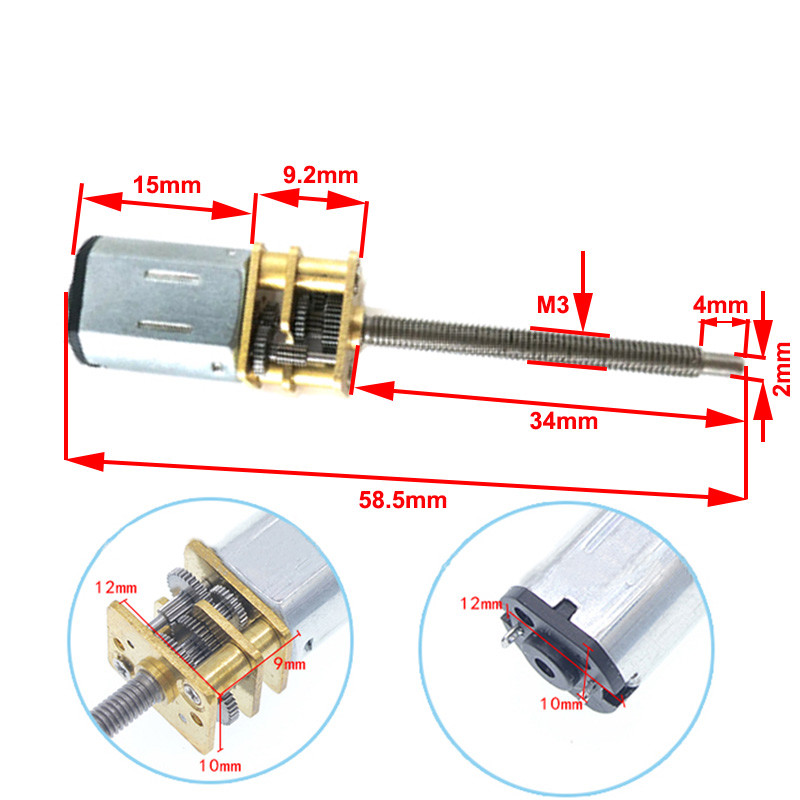 M3*34 Mini DC Gear Motor Low RPM 1000rpm Ga12 N20 Adjustable Speed