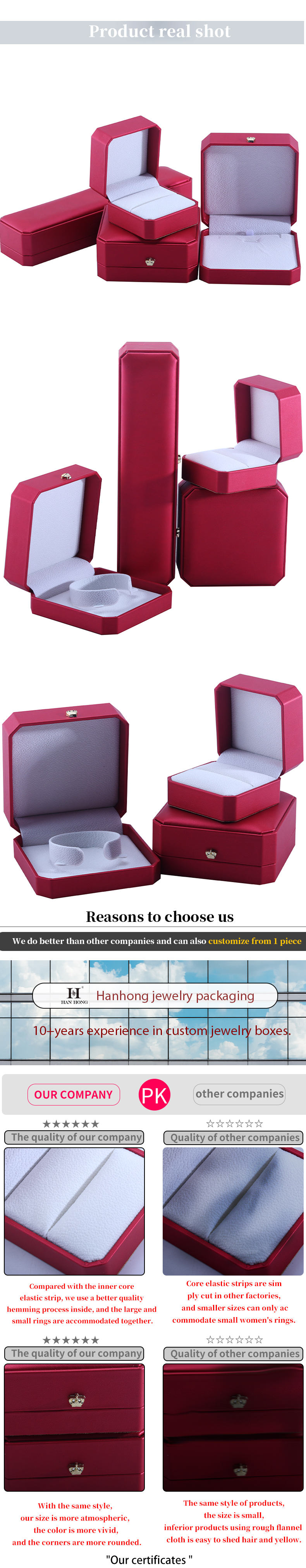 Newest Rectangle Hanhong Custom Red PU Leather Bracelet Packaging Box for Jewelry Storage