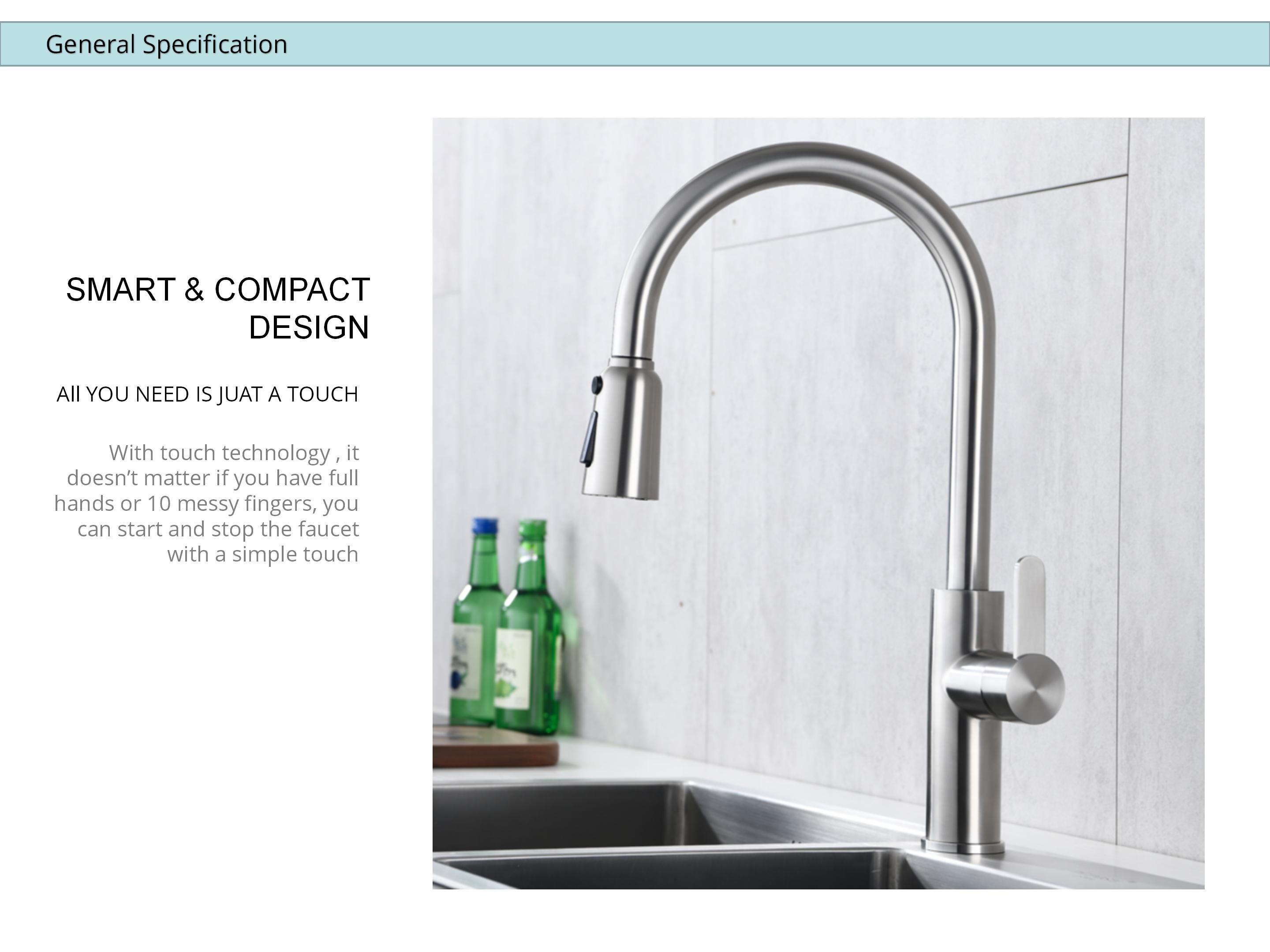 Swiveling Spout Deck Mounted Kitchen Faucet IPX5 Motion Sensor Tap