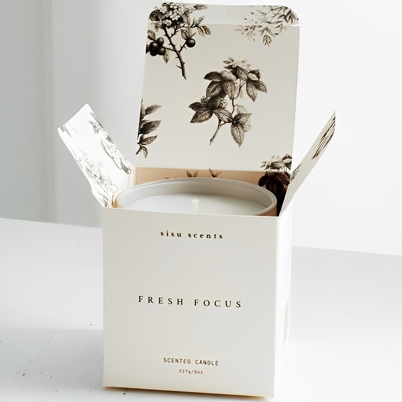 Coated Paper Custom Scented Candle Jar Packaging Folding Paper Reverse Printed Tuck Box