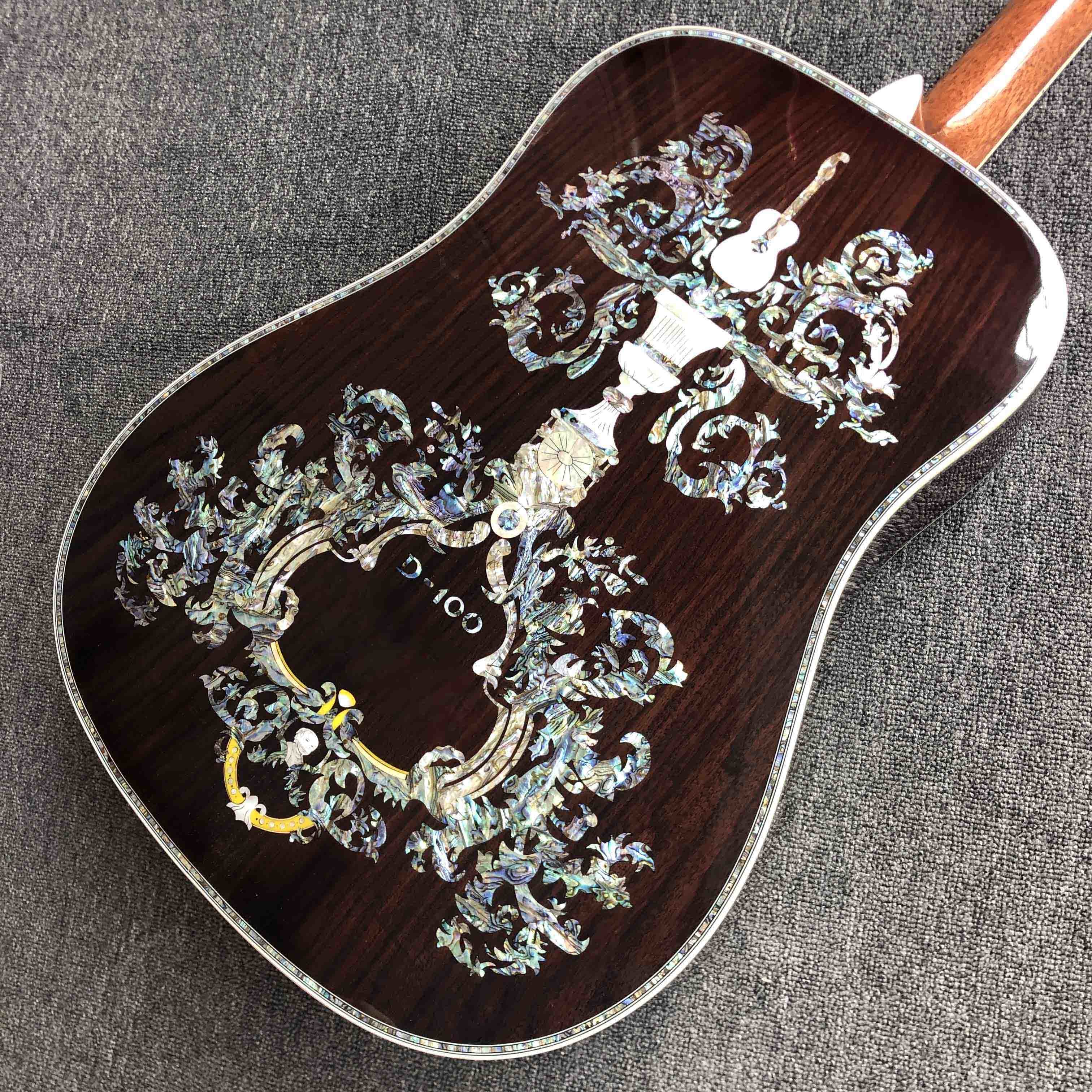 All Solid Wood Retro 41" D Type Acoustic Guitar Abalone Inlay Ebony Fingerboard