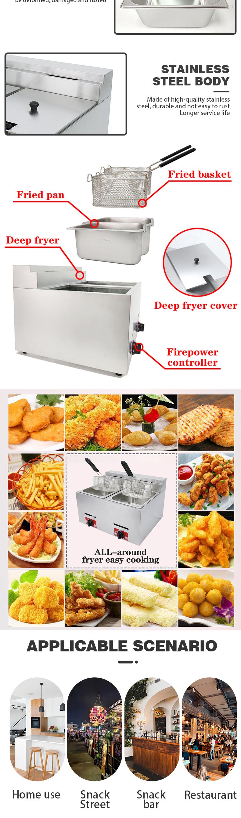 Industrial Stainless Steel Gas Fries Frying Machine for KFC Chicken and Potato Chips