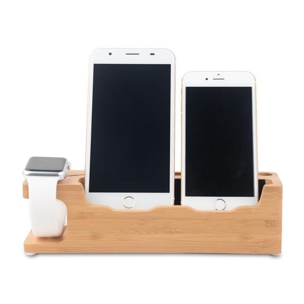 Natural Bamboo Wood Charge Station Charging Dock Cradle Stand Holders For i