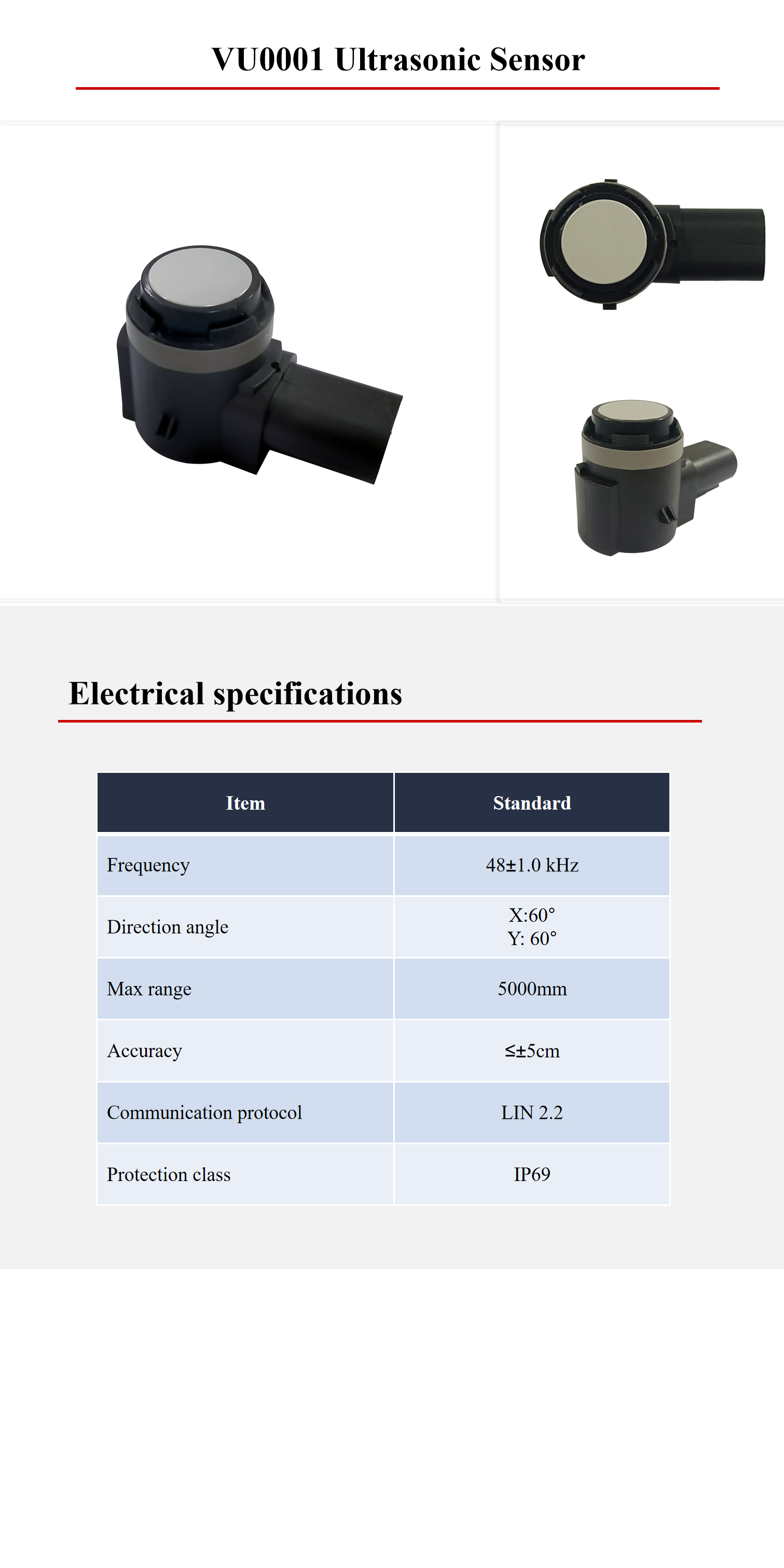 Ultrasonic Distance Measuring Sensor 48 KHz Obstacle Avoidance Sensor