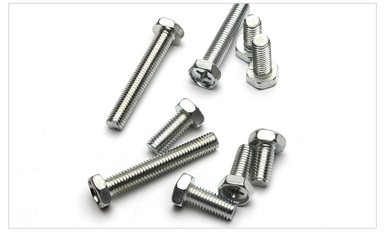 White Galvanized Hex Head Screws M4 , Right Hand Thread Phillips Head Bolt DIN931