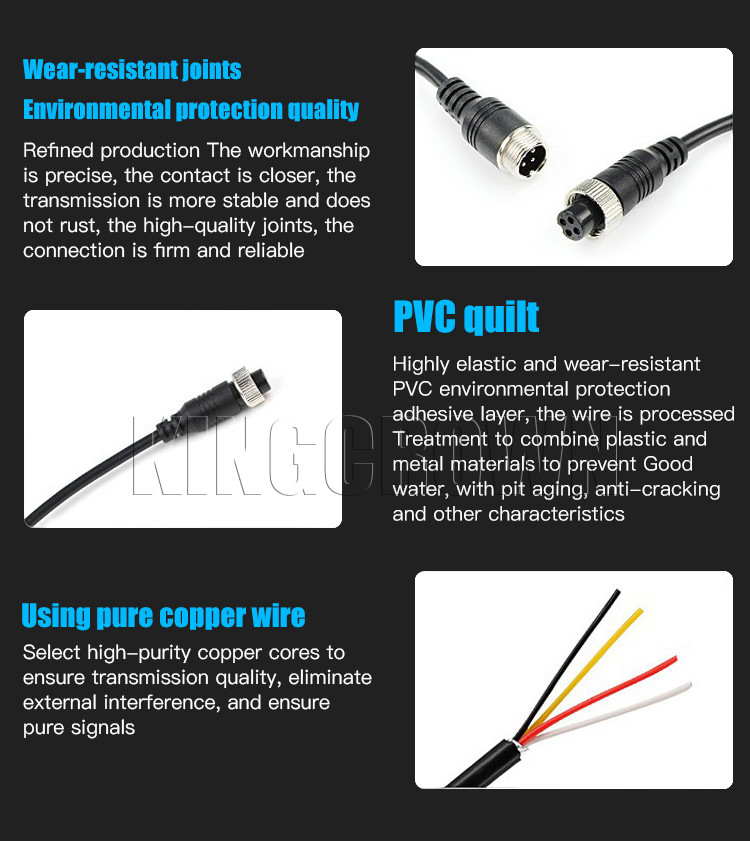 FCC PU 4 Pin Reversing Camera Extension Cable ODM Car Camera Accessories