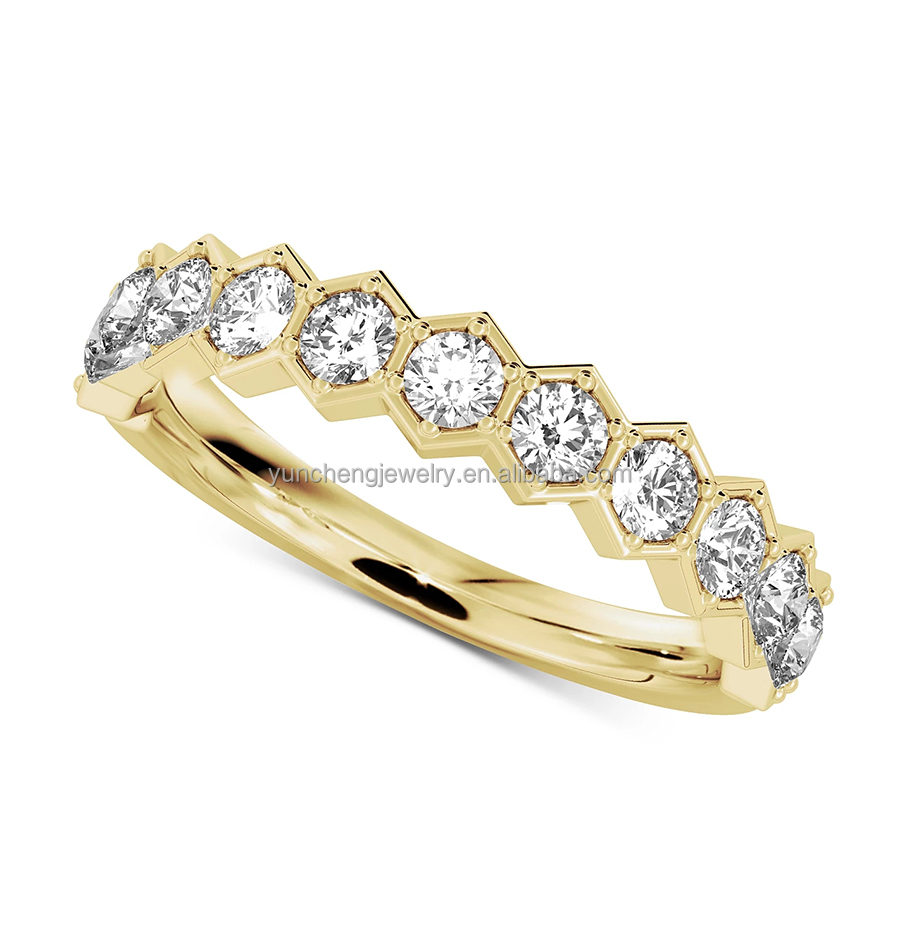 US5-US11 Honeycomb Wedding Band Gold Plated 925 Sterling Silver Ring