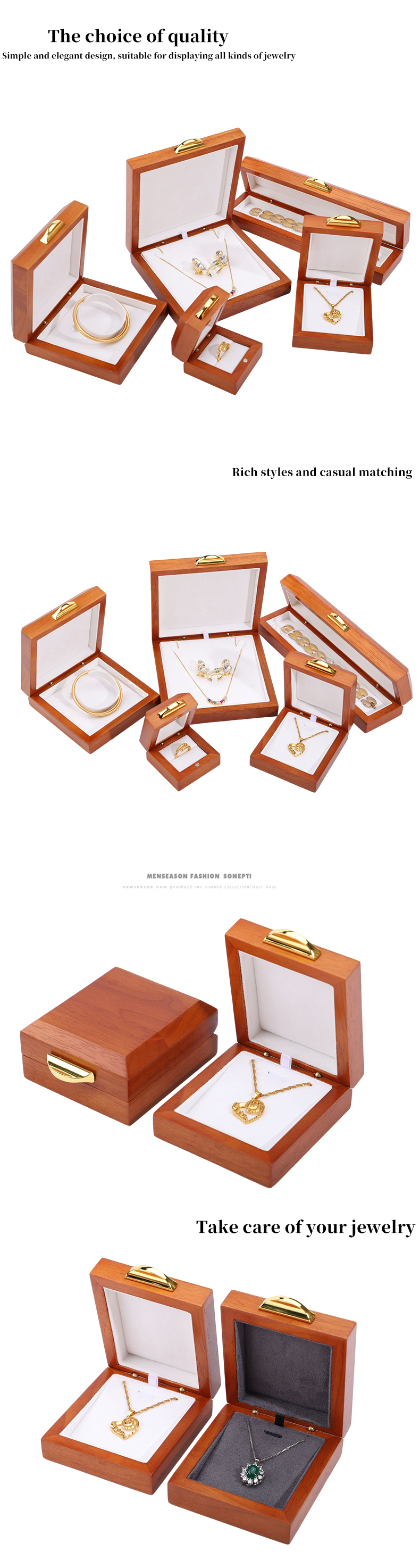 Handmade Rectangle Custom Logo Wooden Jewelry Box For Bracelet Necklace Ring Set