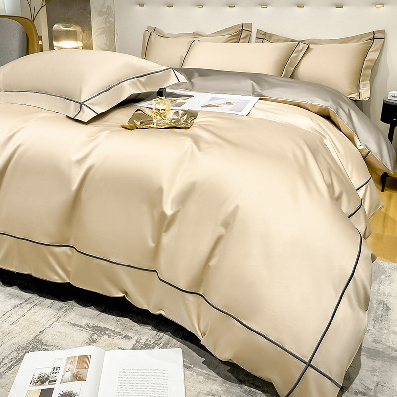 Home 200-Count Tencel Embroidered Double-Sided Ice Silk Sheets and Silk Smooth Nude Quilt Bedding Set