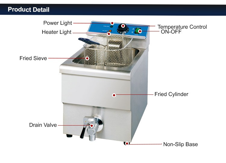 Electric Deep Fryer , Chicken Frying Machine with Drain Valve